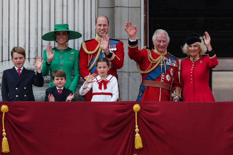 Charles and the other royals on the Buckingham Palace balcony during the 2023 ceremony