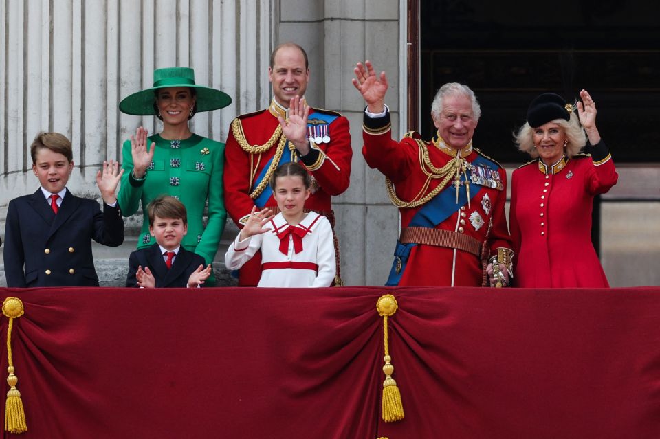 Charles and the other royals on the Buckingham Palace balcony during the 2023 ceremony