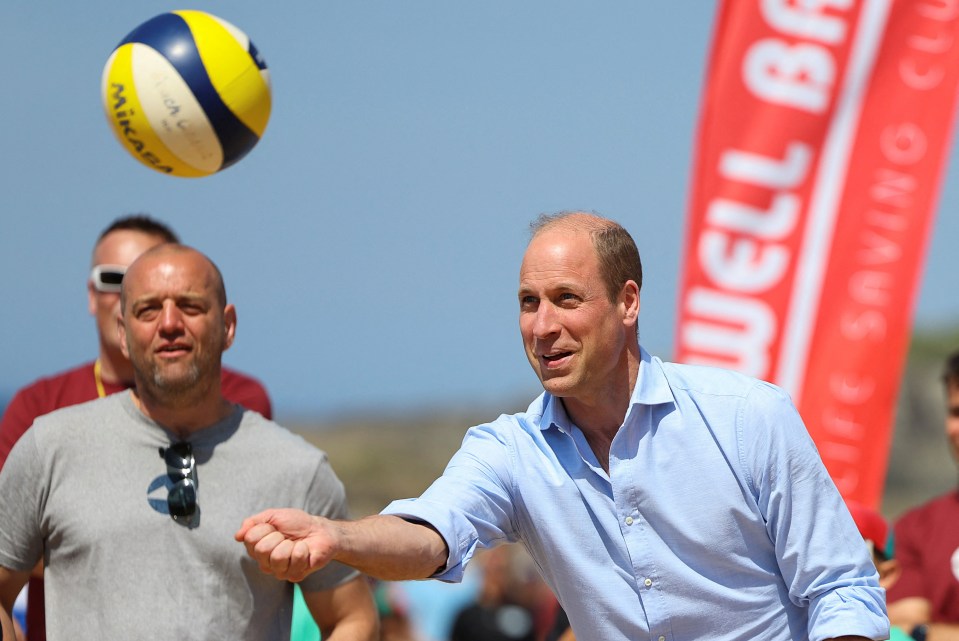 Prince William played his hand at volleyball in Cornwall last night