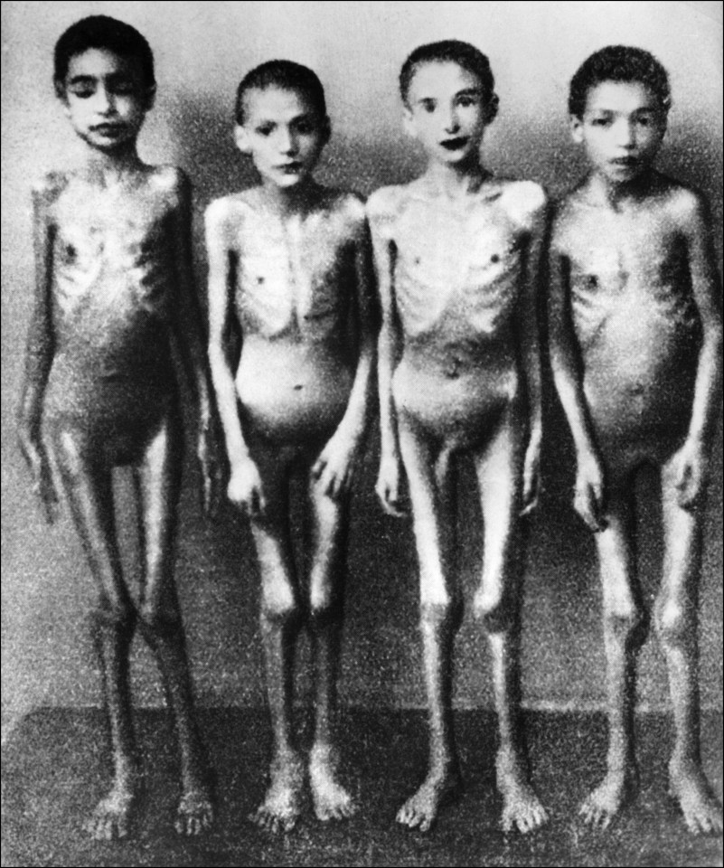 Children prisoners of the Nazi concentration camp of Auschwitz in Poland are photographed in the 1940s