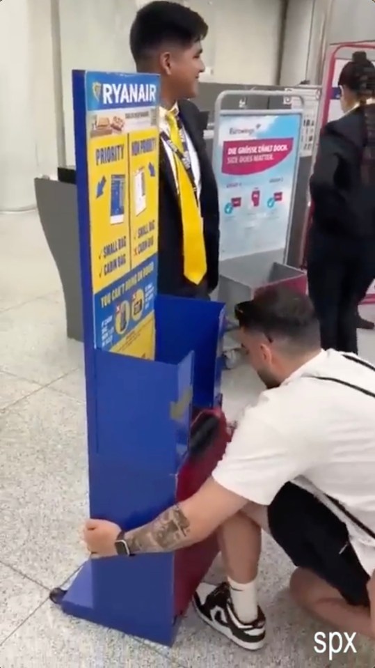 The passenger removed his wheels so he didn't have to pay for excess baggage