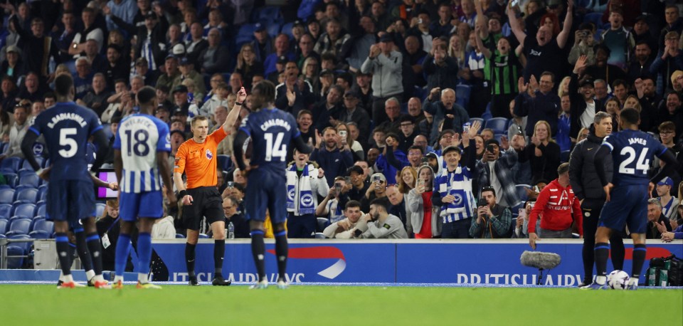 Substitute Reece James was sent off for a thoughtless kick-out