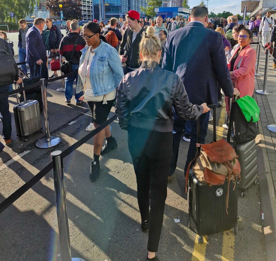 The queues even stretch outside the airport