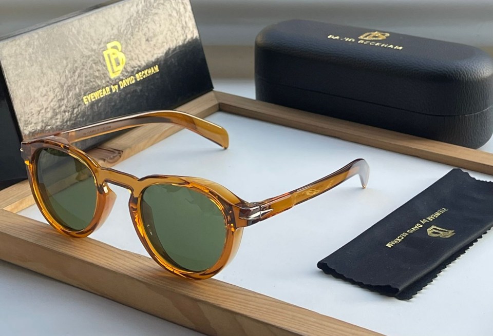 Counterfeiters have been selling knock-off versions of Beckham’s sunglasses – real product above – on Amazon, eBay and Etsy