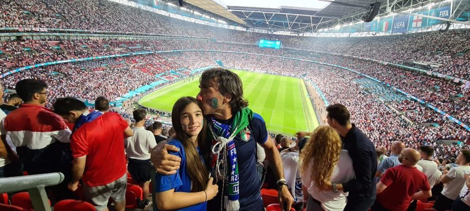 Gianluca Santoro had to shield his daughter Maya, then 10, from glass bottles lobbed by England fans