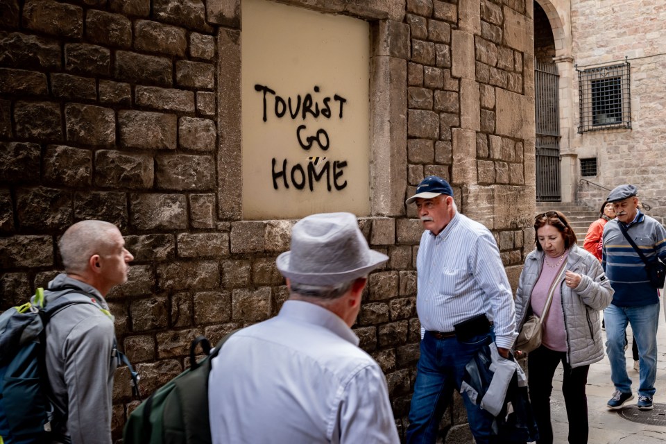 Some Barcelona residents are supporting the protests, here a sign in the city reads ‘tourists go home’