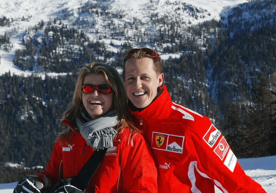 The F1 champion, pictured with wife Corinna, hasn’t been seen in public since his 2013 skiing injury