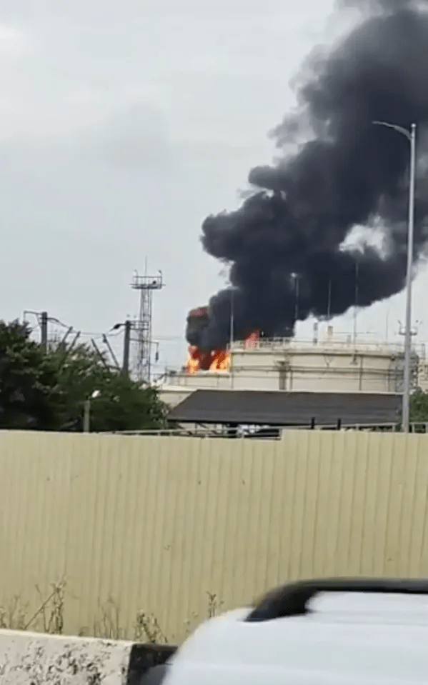 The aftermath of an explosion at an oil refinery in Krasnodar region