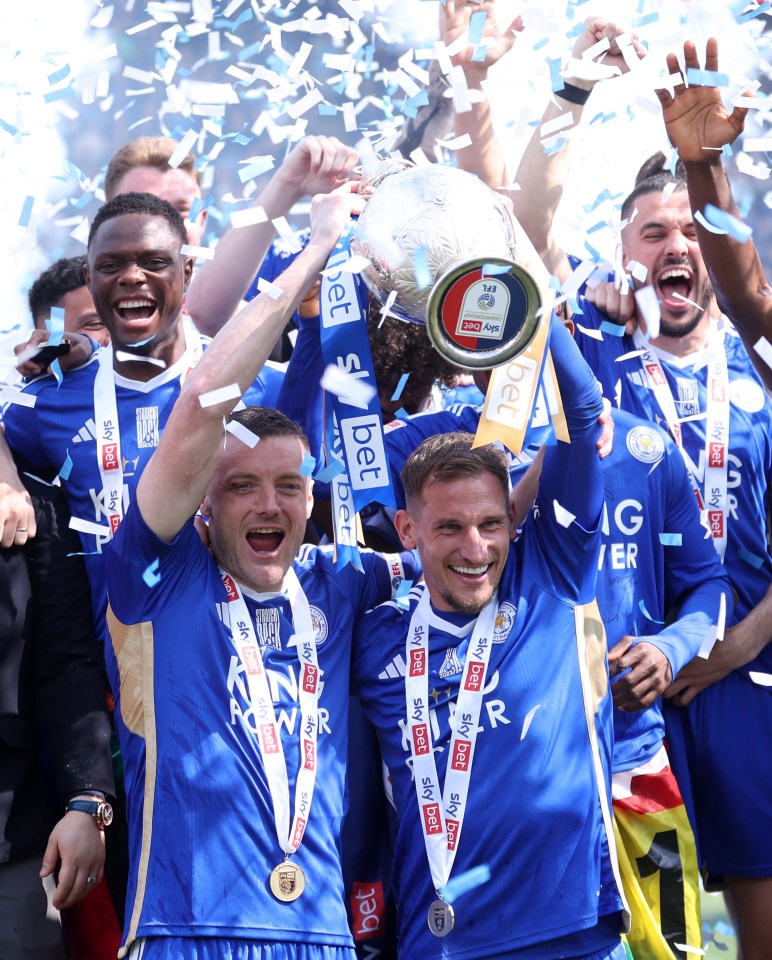 Vardy lifted the Championship trophy this afternoon