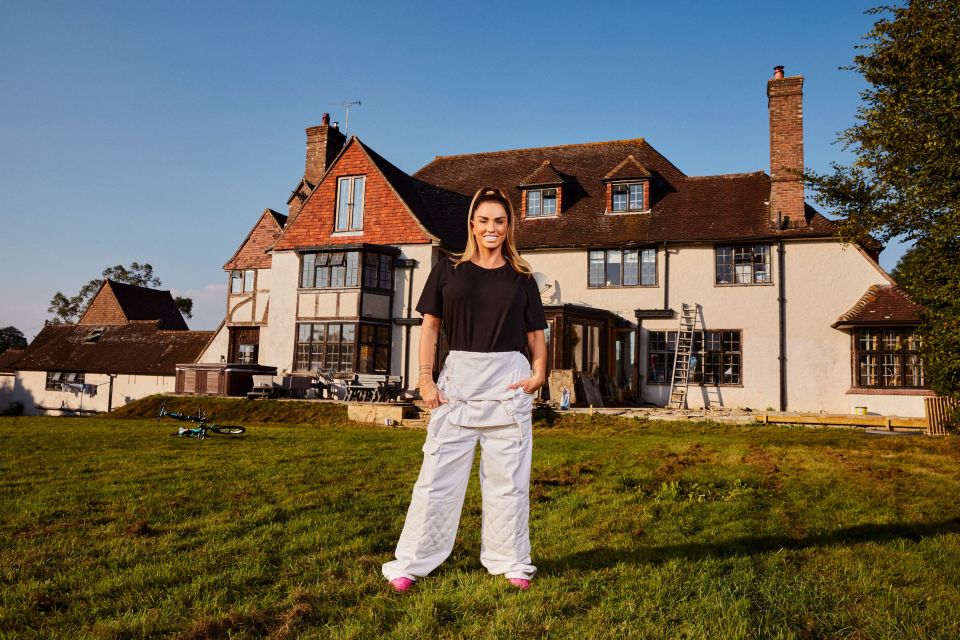 Katie Price outside her home nicknamed 'Mucky Mansion' in Horsham