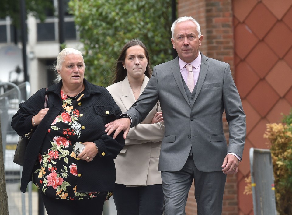 Joynes leaving court with her parents after her first court hearing