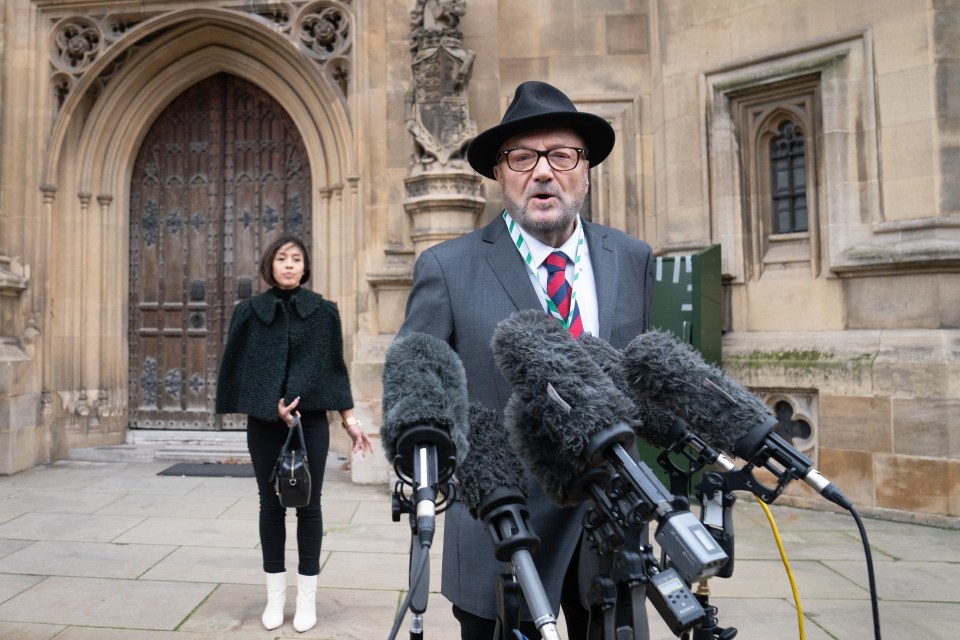 Galloway, with his wife Putri Gayatri Pertiwi, is campaigning for re-election in Rochdale