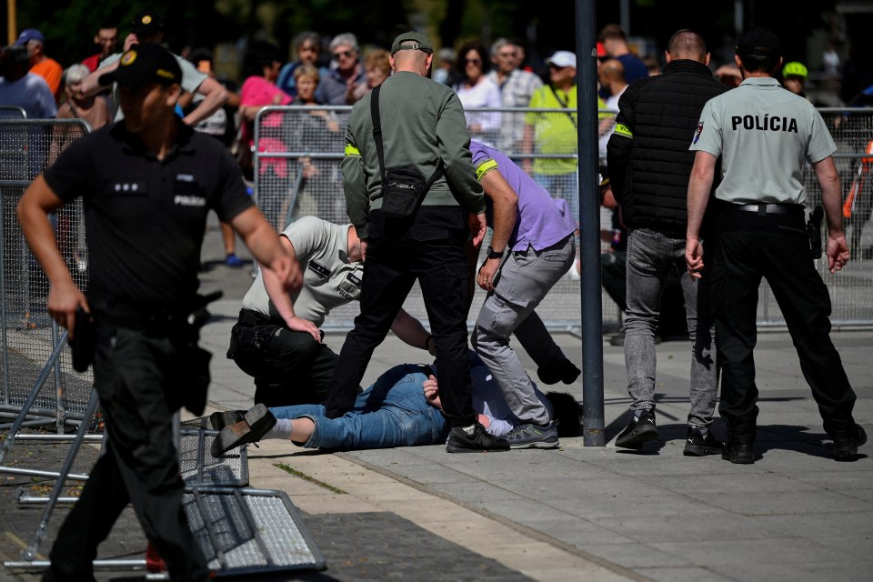 The moment the suspect was handcuffed and detained as horrified crowds watched on