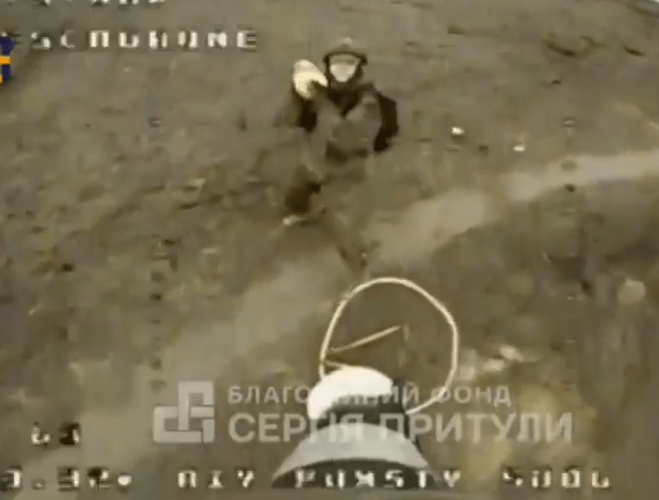 The Russian soldier tried to use his jerry can full of fuel to shield himself from the drone with disastrous results