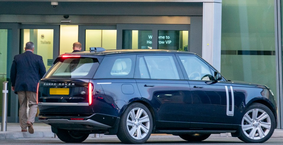 Harry was seen heading into the Windsor Suite at Heathrow airport