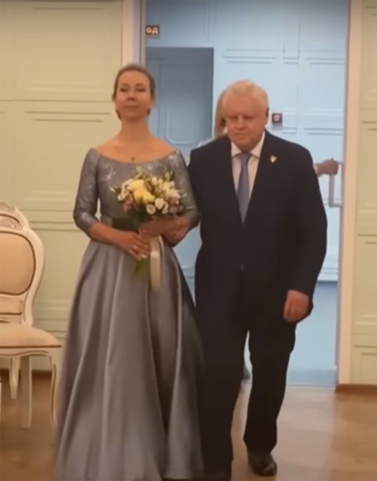 Sergey Mironov and his fifth wife Irina Varlamova are pictured at their wedding