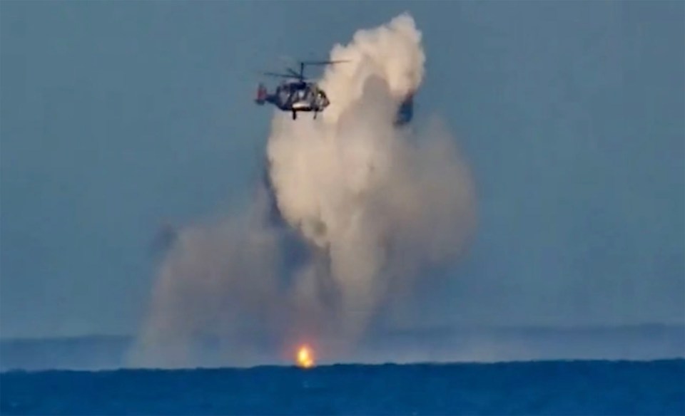 In a separate attack, a Russian Ka-27 helicopter ‘shoots and destroys' a Ukrainian kamikaze sea drone