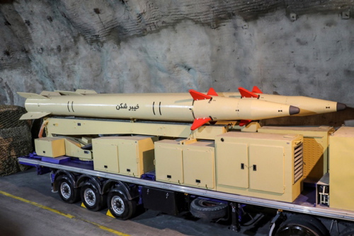 Iran's surface-to-surface Khaibar-buster missiles displayed in an undisclosed location