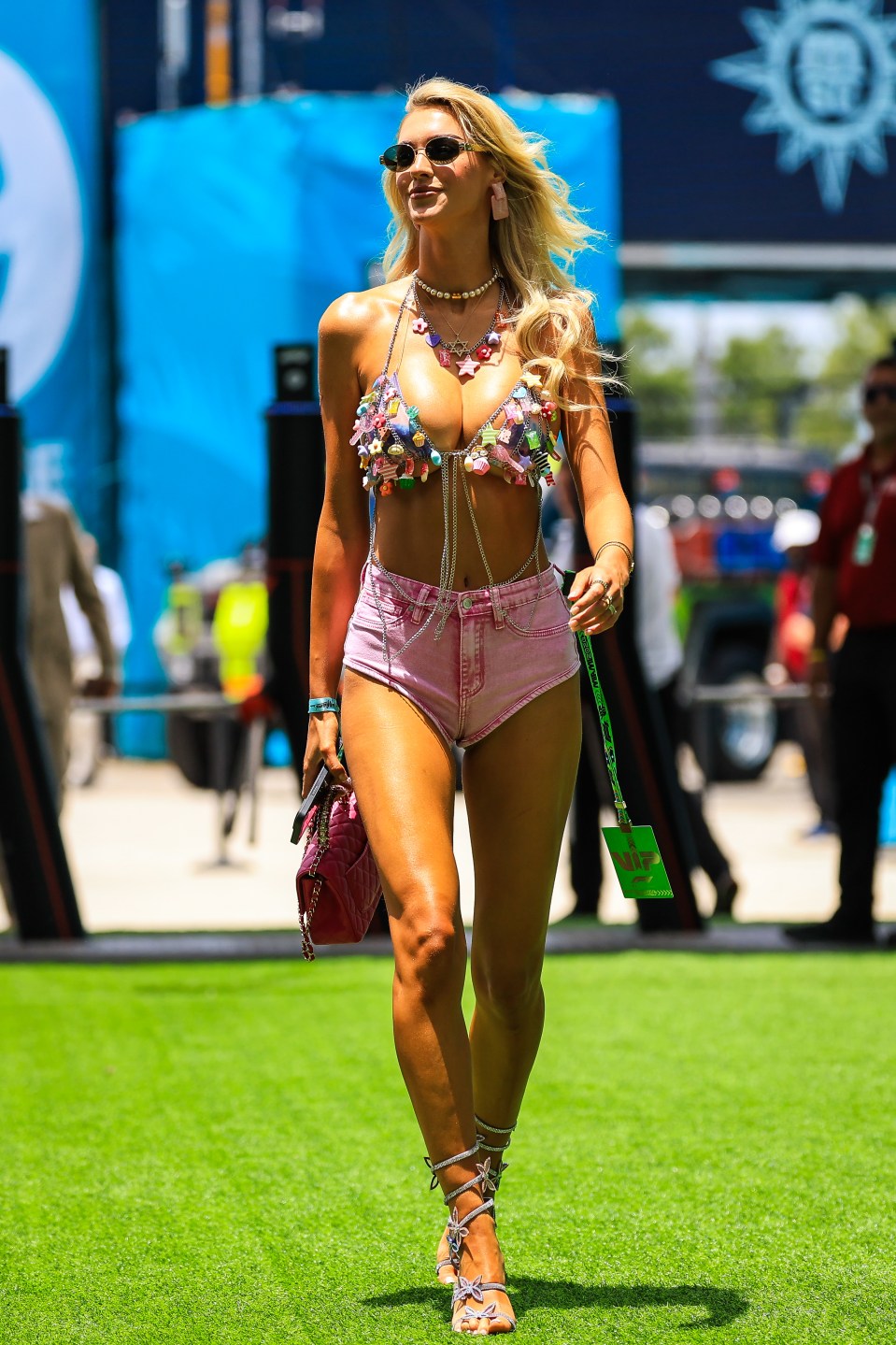 Slovakian model Veronika Rajek put on a leggy display at the Miami Grand Prix