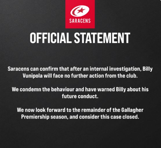 The Saracens statement in full as they close the case on Vunipola's actions