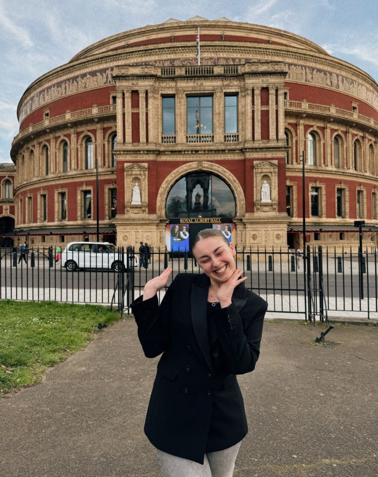 Antonia pictured outside the Royal Albert Hall