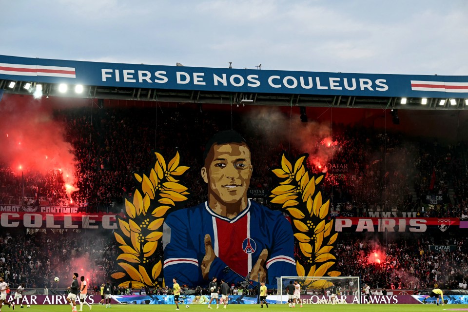 Mbappe was honoured with a tifo in his last game at the Parc des Princes at the weekend