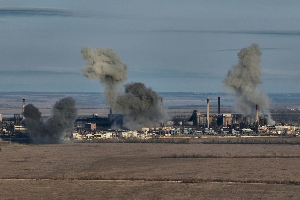 Smoke rising from the Avdiivka Coke and Chemical Plant in Avdiivka district, Ukraine.