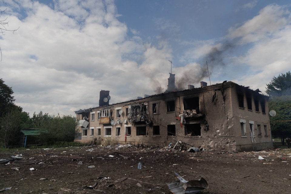 A view of the damaged building after the Russian shelling on Vovchansk in Kharkiv