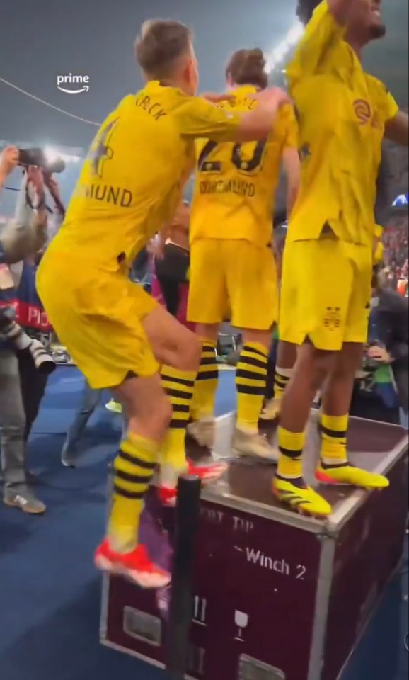 Nico Schlotterbeck attempted to jump onto a box to celebrate