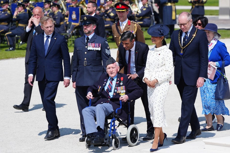 Mr Sunak, who pushed former RAF Sergeant Bernard Morgan in his wheelchair, told the veterans: ‘You risked everything. And we owe you everything’