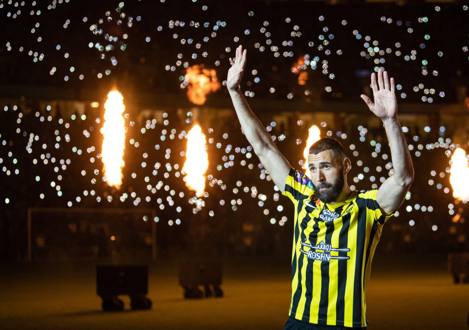 Karim Benzema was welcomed to Al-Ittihad with fireworks at the King Abdullah Stadium in Jeddah