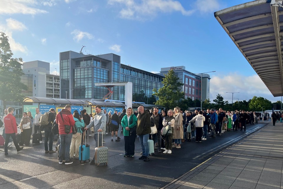 Scenes of huge queues to reach security from outside the terminal