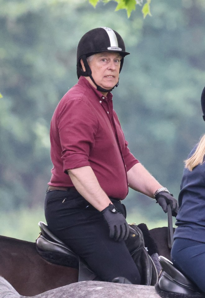 Prince Andrew was spotted riding his horse around the grounds of Windsor Castle