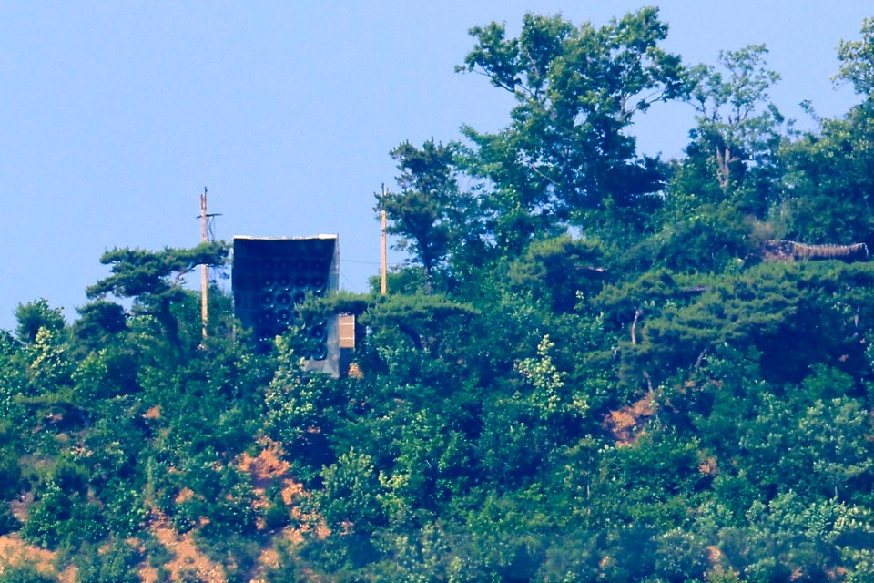 a clock on top of a hill surrounded by trees