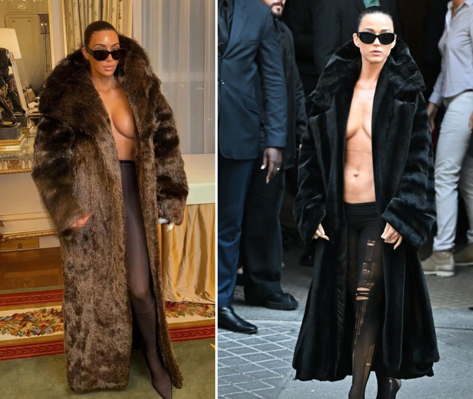 Kim in daring fur coat look inspired Katy to opt for the same outfit