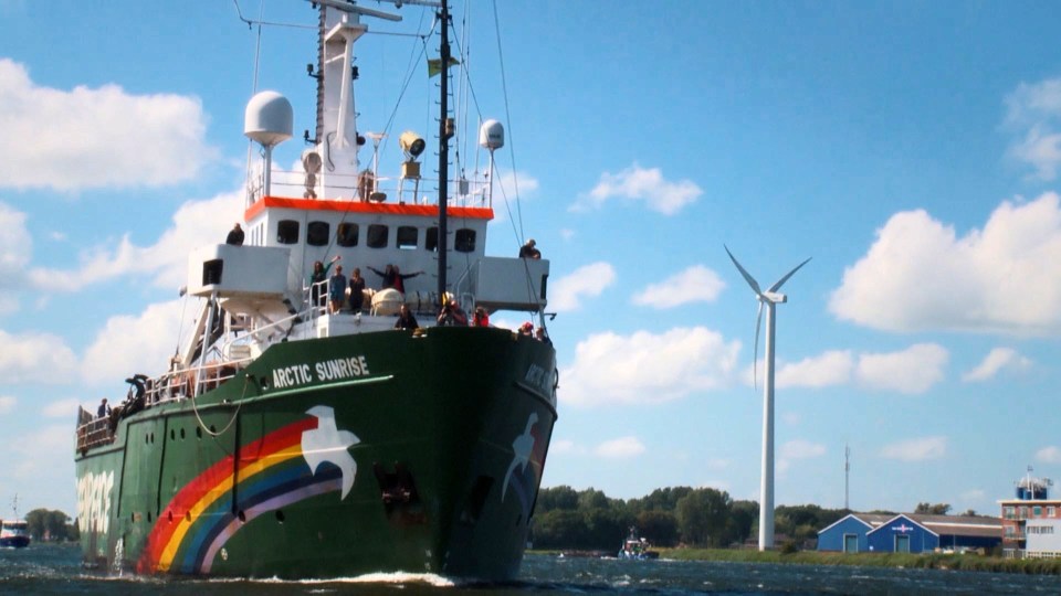 Protesters were onboard Greenpeace’s ship Arctic Sunrise in September 2013