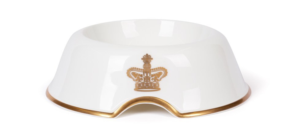 Your pet can now wolf down its grub from a £30 china bowl, with 22-carat gold edging and crown motif