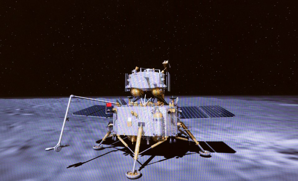 A view of the lander-ascender taken from the ‘mobile camera’ carried by the Chang’e-6 probe after it landed on the moon’s surface