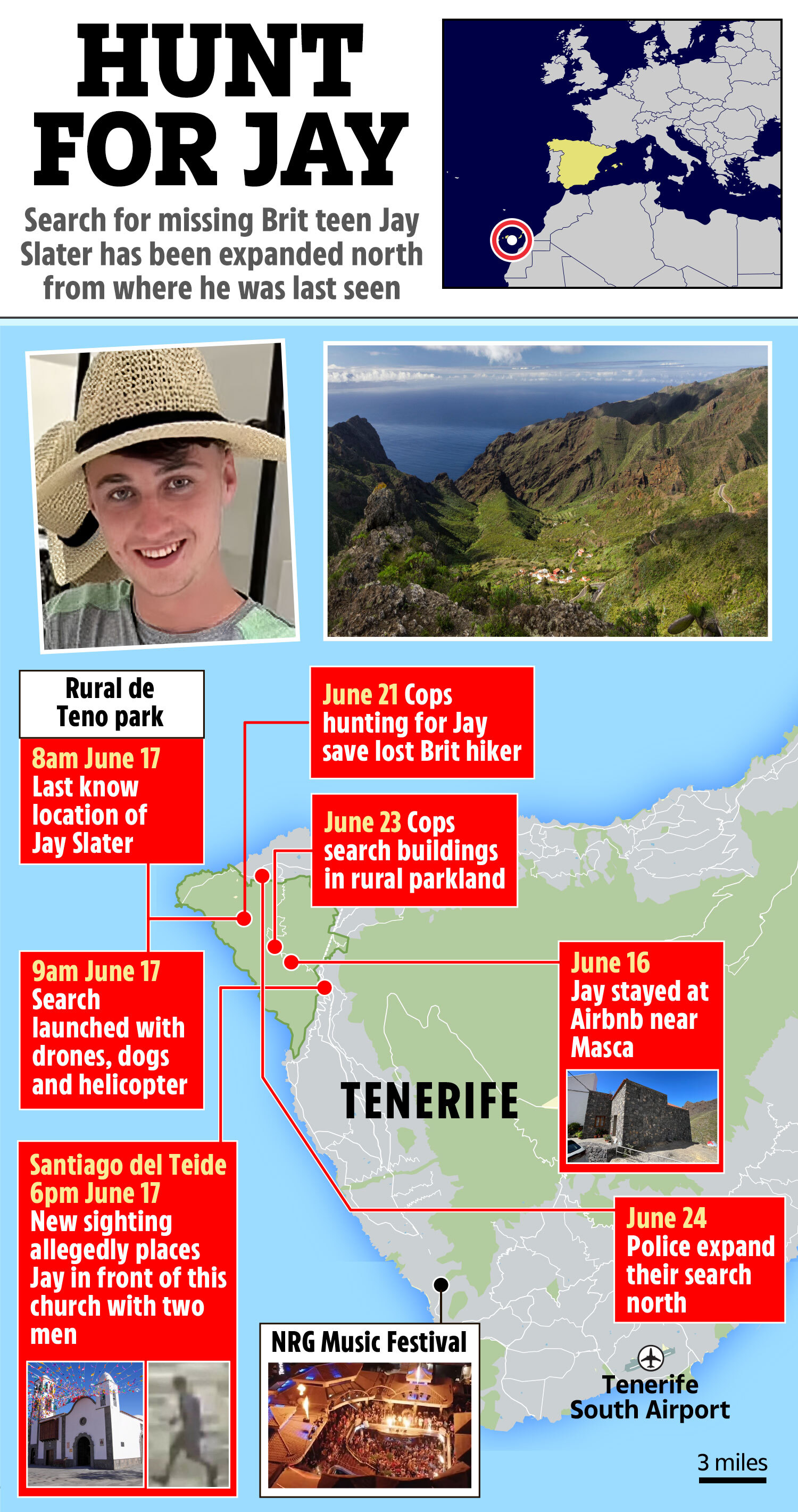 a map of tenerife with the words hunt for jay at the top