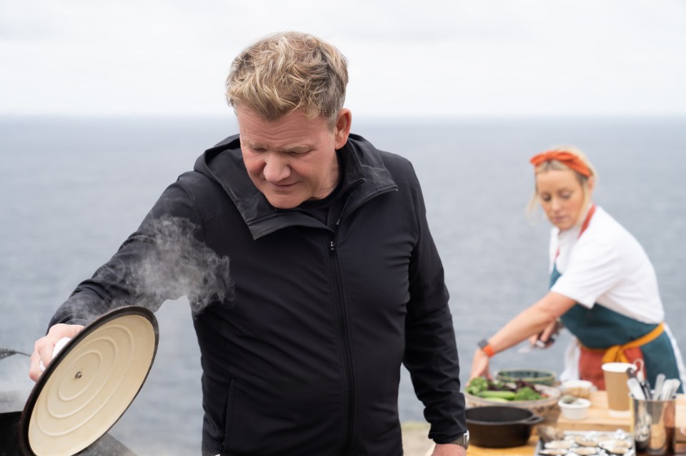 Gordon and Chef Anna Haugh at the final cook-off for Gordon Ramsay: Uncharted. (National Geographic/Justin Mandel)