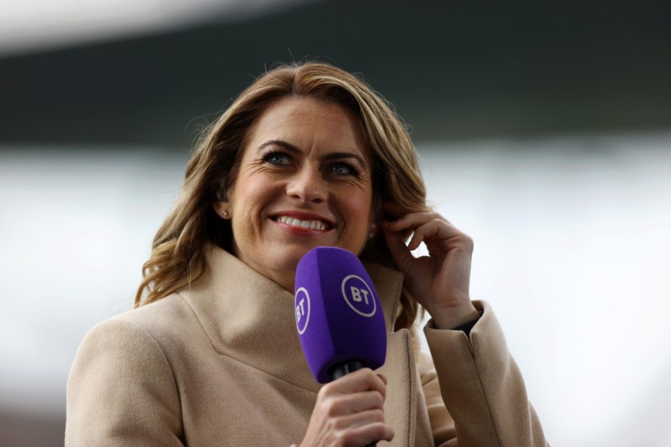 MANCHESTER, ENGLAND - APRIL 21: Karen Carney, TV Presenter and ex footballer looks on during the Barclays FA Women's Super League match between Manchester City Women and Chelsea Women at Manchester City Football Academy on April 21, 2021 in Manchester, England. Sporting stadiums around the UK remain under strict restrictions due to the Coronavirus Pandemic as Government social distancing laws prohibit fans inside venues resulting in games being played behind closed doors. (Photo by Naomi Baker/Getty Images)