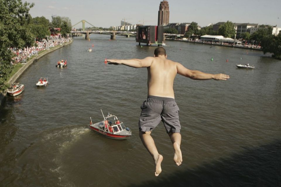 England fans were seen jumping off bridges into the River Main during the 2006 World Cup in Germany