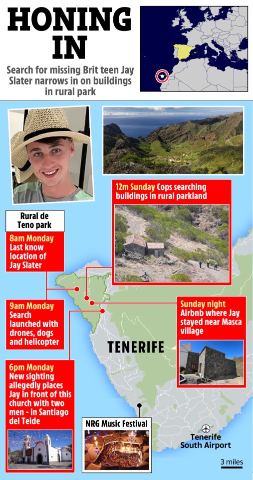 a map of honing in shows the location of the missing brit teen jay slater