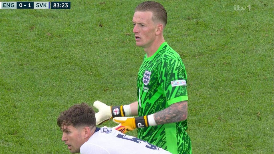 Jordan Pickford looked confused by the substitution