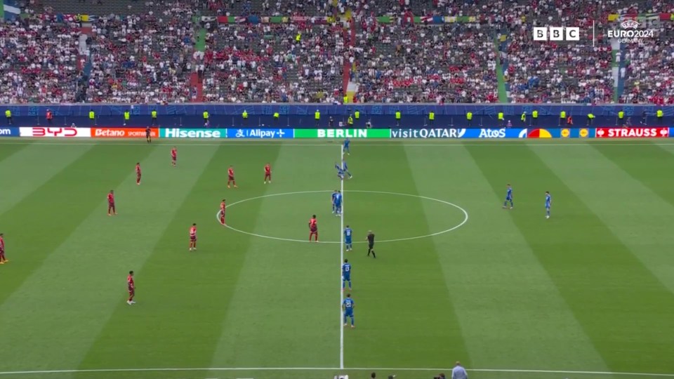 Italy lined up eight players on the halfway line for kick-off