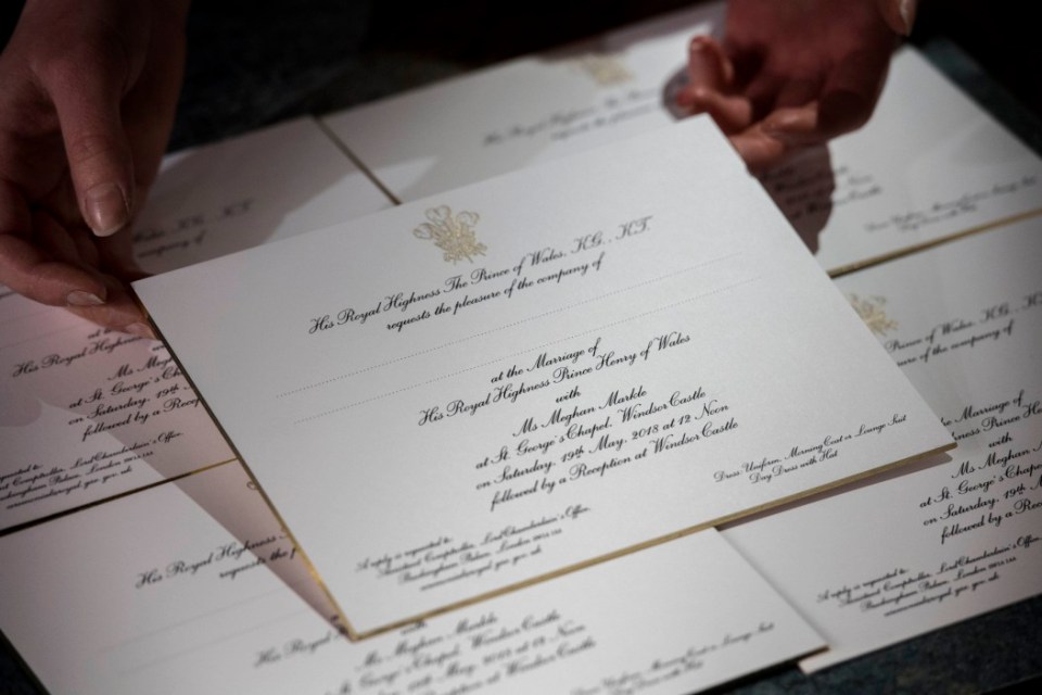  Invitations for Prince Harry and Meghan Markle's wedding in May 2018