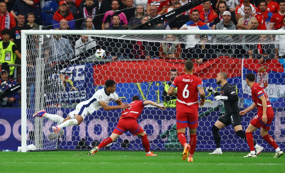 Jude Bellingham scores England's first goal from a header