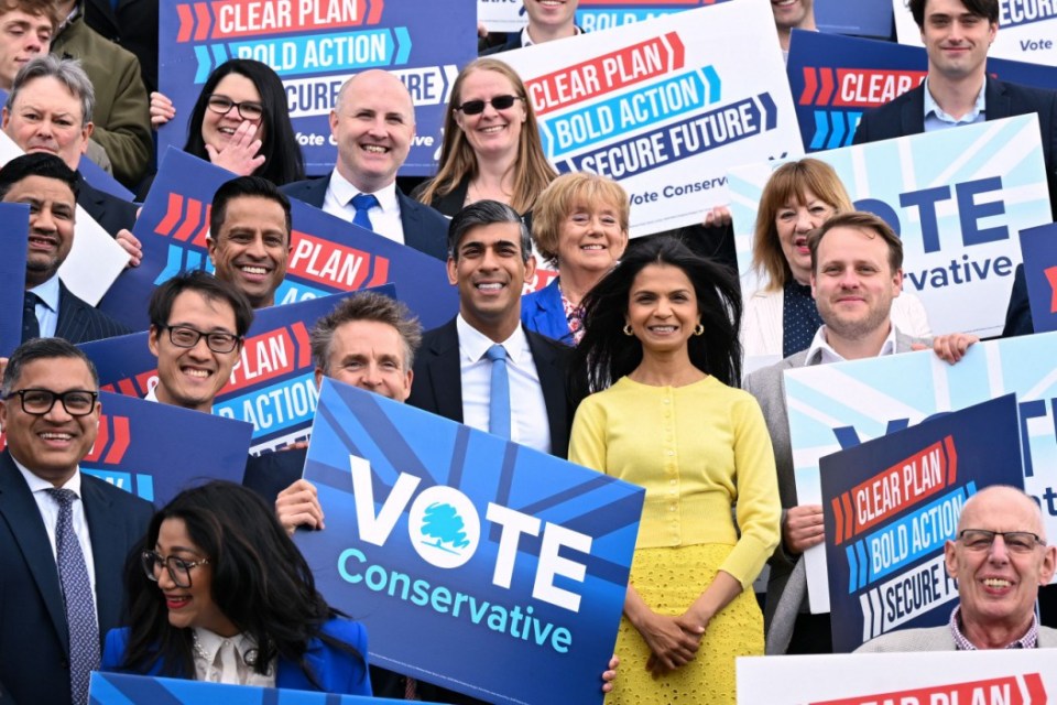 Mandatory Credit: Photo by Victoria Jones/REX/Shutterstock (14533814c) Prime Minister Rishi Sunak and wife Akshata Murty ahead of the manifesto launch Conservative Party's Manifesto Launch, Silverstone Circuit, Towcester, Northamptonshire, UK - 11 June 2024