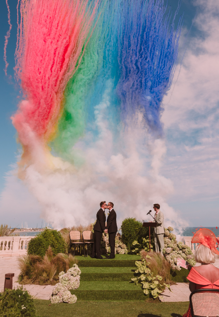 Rainbow cannons were let out into the sky as the pair became husbands