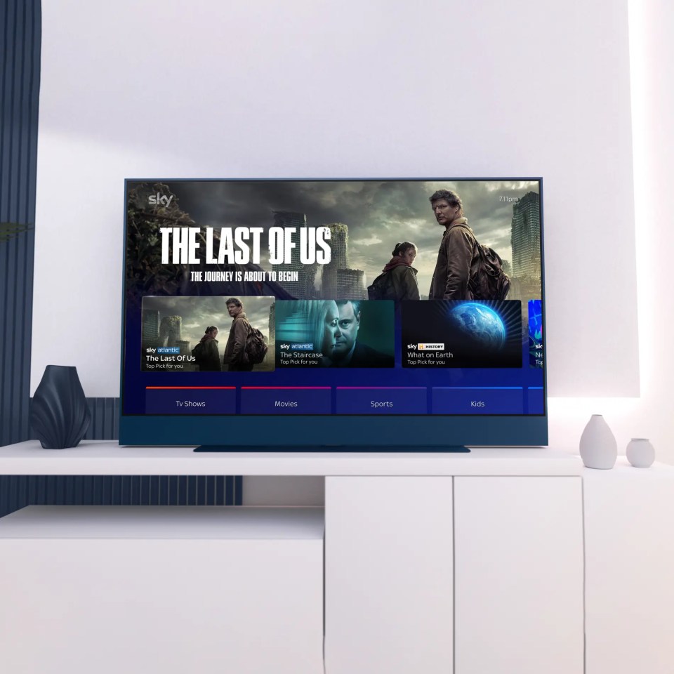 a tv screen shows the last of us on sky